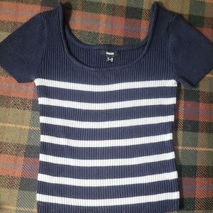 Mexx Blue and White Ribbed Short Sleeve Tee
